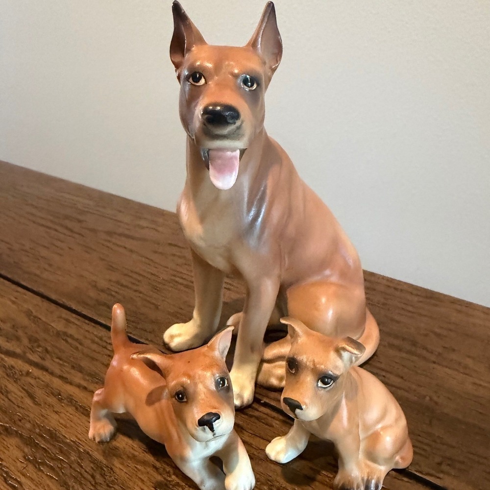 Vintage Lipper & Mann Great Dane Dog Figurine Set Ceramic Japan 3pc Puppies